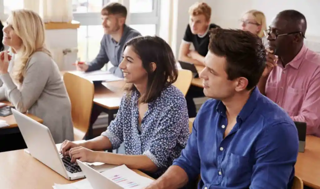 students in class looking happy